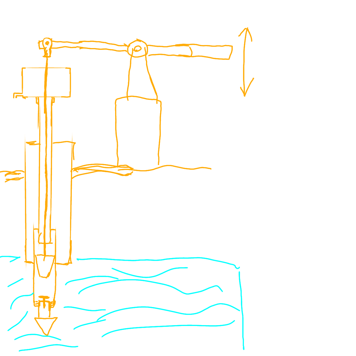 Диаметр цилиндра насоса при указанных размерах манжеты составляет 50 миллиметров, его можно сделать меньше или больше, в зависимости от того какая производительность нужна. Цилиндр представляет собой обыкновенную трубу с чистой внутренней поверхностью без механической обработки. Цилиндр насоса соединяется с фильтром через переходную втулку, которая является заодно и седлом для тарельчатого клапана. Это единственный клапан в системе поэтому сопротивление трению минимальны. Фильтр тоже представляет из себя трубу, в которой имеется перфорированные отверстия. Снаружи фильтр защищается сеткой из меди или латуни.Для хорошей пропускной способности сетку лучше отвести от стенки фильтра. Фильтр должен полностью погружен в водоносный слой скважины или колодца. Сверху находится водосборник с носиком для отвода воды. Поршень приводится  в действие с помощью штока сделанного из прутка диаметром не менее 11миллиметров. Если детали насоса в частности гайки поршень и втулки сделаны будут из меди, то такой насос будет работать без ремонта до тех пор пока не износится резиновая манжета. Сам насос в отличии от других вариантов находится под землёй внизу скважины. Таким способом можно поднять воду из большой глубины до 50 метров. При ходе манжеты 50 мм и указанных размерах цилиндра насоса, можно без особых усилий скачать 15 литров в минуту.