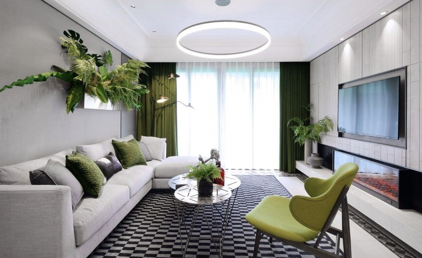 Вот такой приглянулся вариант гостиной в стиле "городские джунгли"