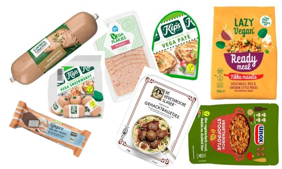 Коллаж из вегетарианских продуктов супермаркета Albert Heijn