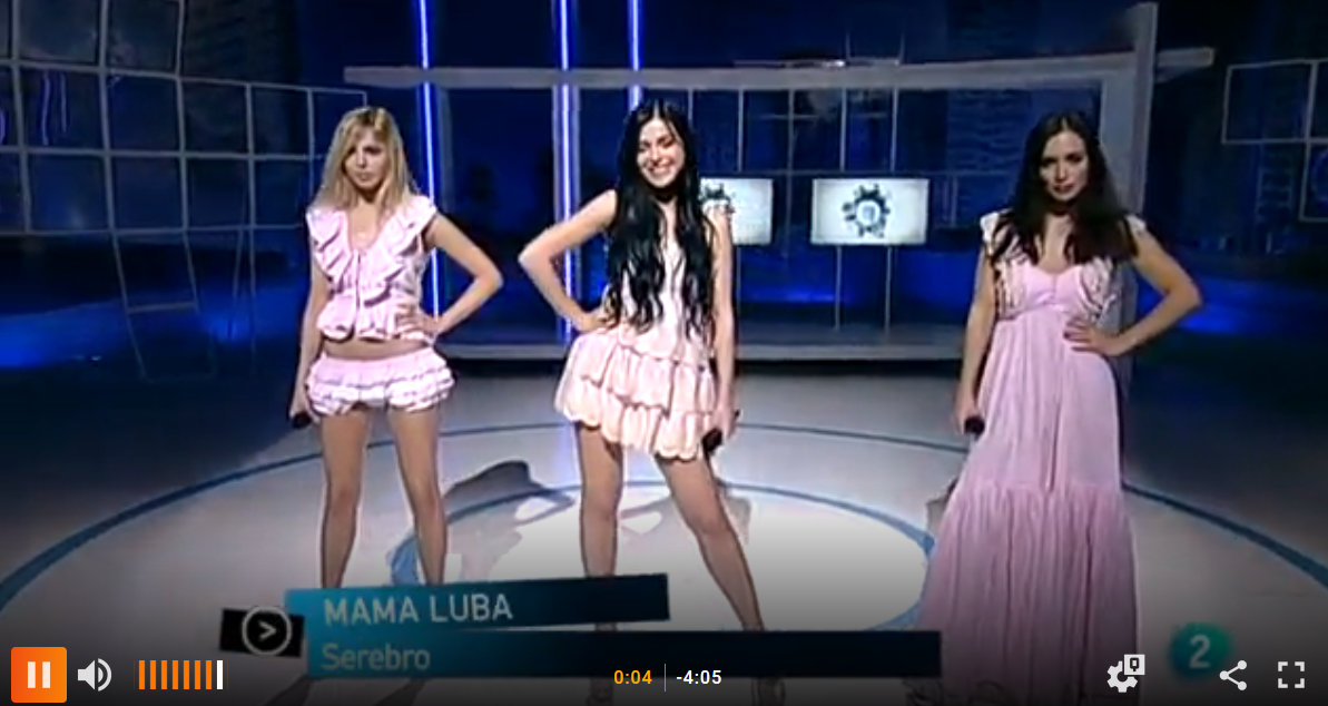 Группа Серебро на выступлении на испанском телевидении с песней "Мама Люба". https://www.rtve.es/alacarta/videos/para-todos-la-2/para-todos-2-actuacion-serebro-mama-lover/1509977/