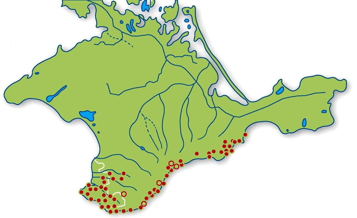 Карта распространения леопардового полоза в Крыму