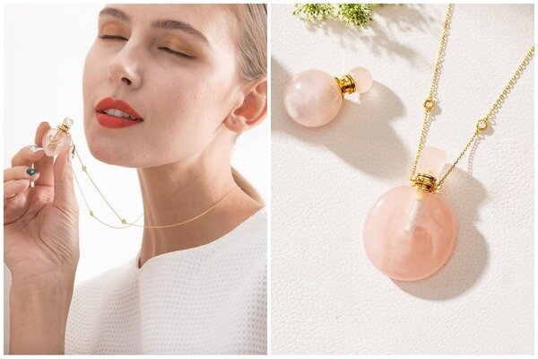 Парфюмерное колье с камнем «розовый кварц»