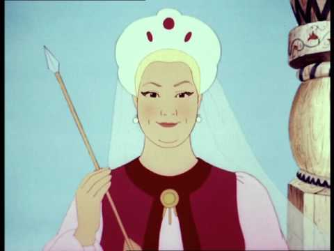 Купцова дочка и стрела среднего брата. Кадр из советского мультфильма «Царевна-лягушка», 1954 г.