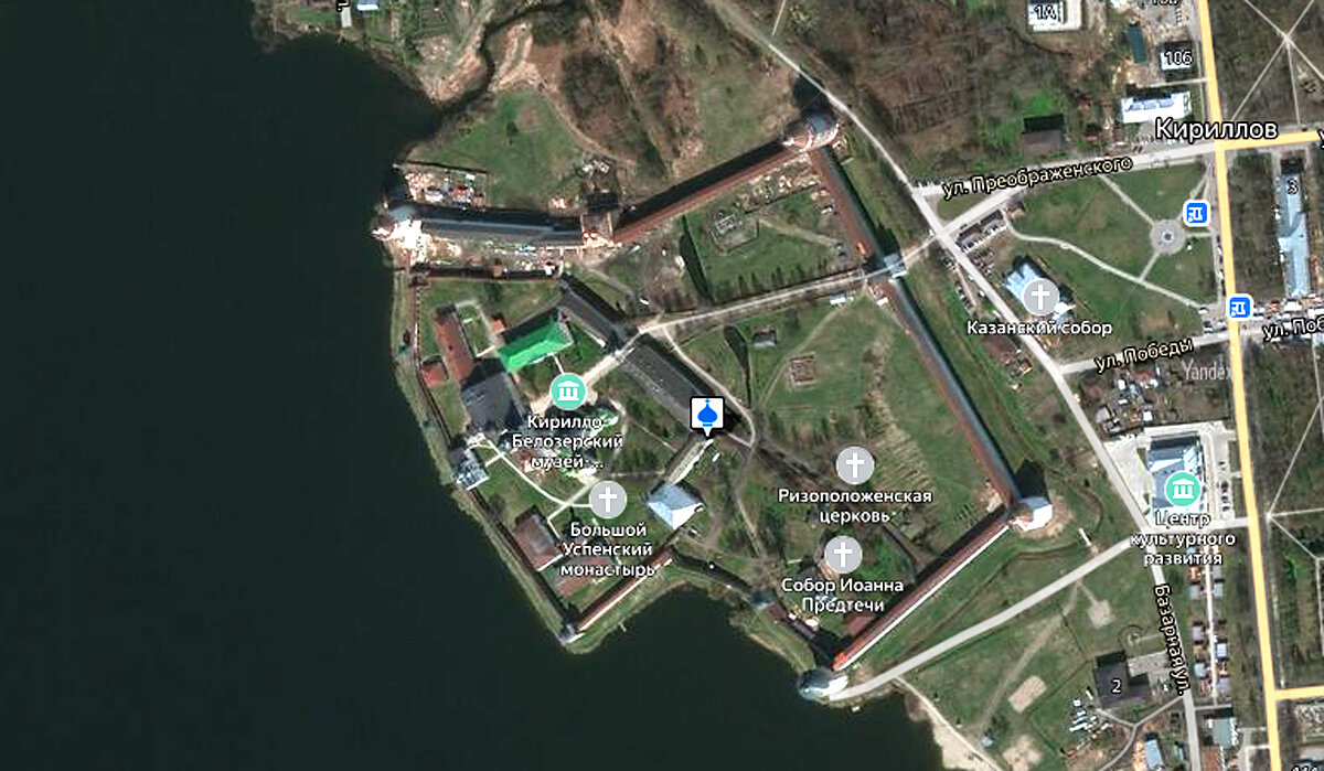 Вид на монастырь сверху в Яндекс-картах