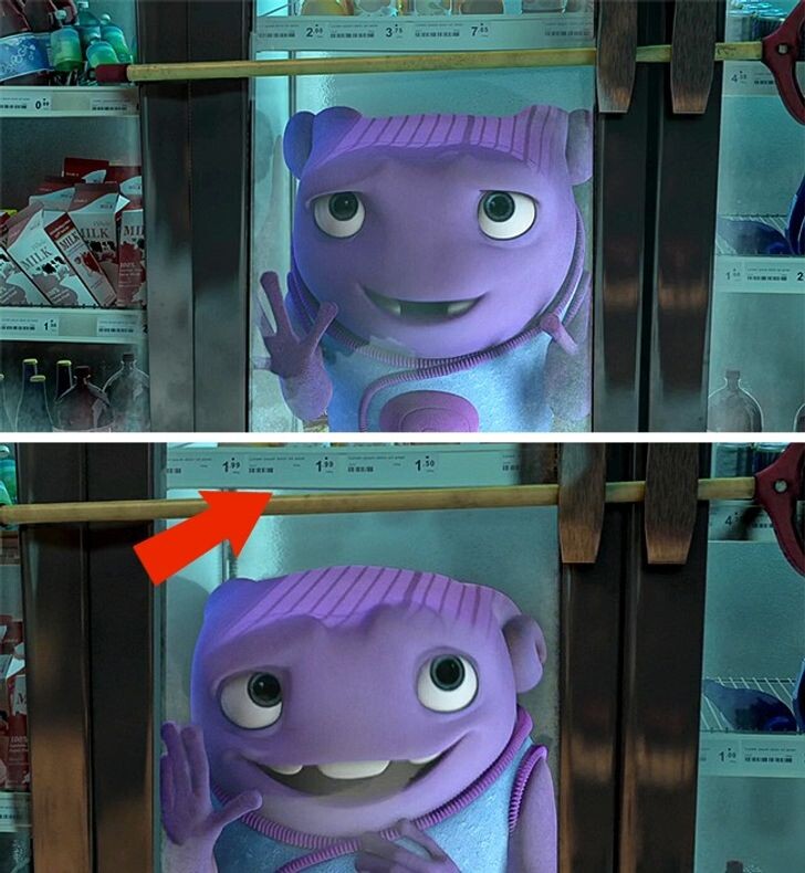 Дар закрыла О в холодильнике. Обратите внимание на ценники. Вначале на них указаны цифры 2,00/ 3,75/ 7,65. Затем мы видим 1,99/ 1,99/ 1,50.