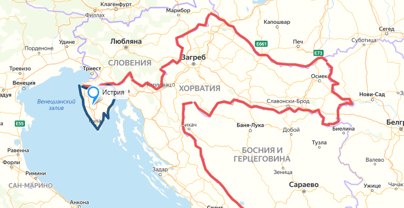 Полуостров Истрия на карте Хорватии.