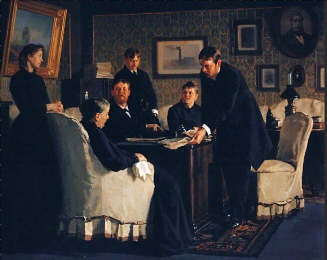 Н.В.Неврев «Семейные расчёты (Раздел по наследству)», 1888 год.