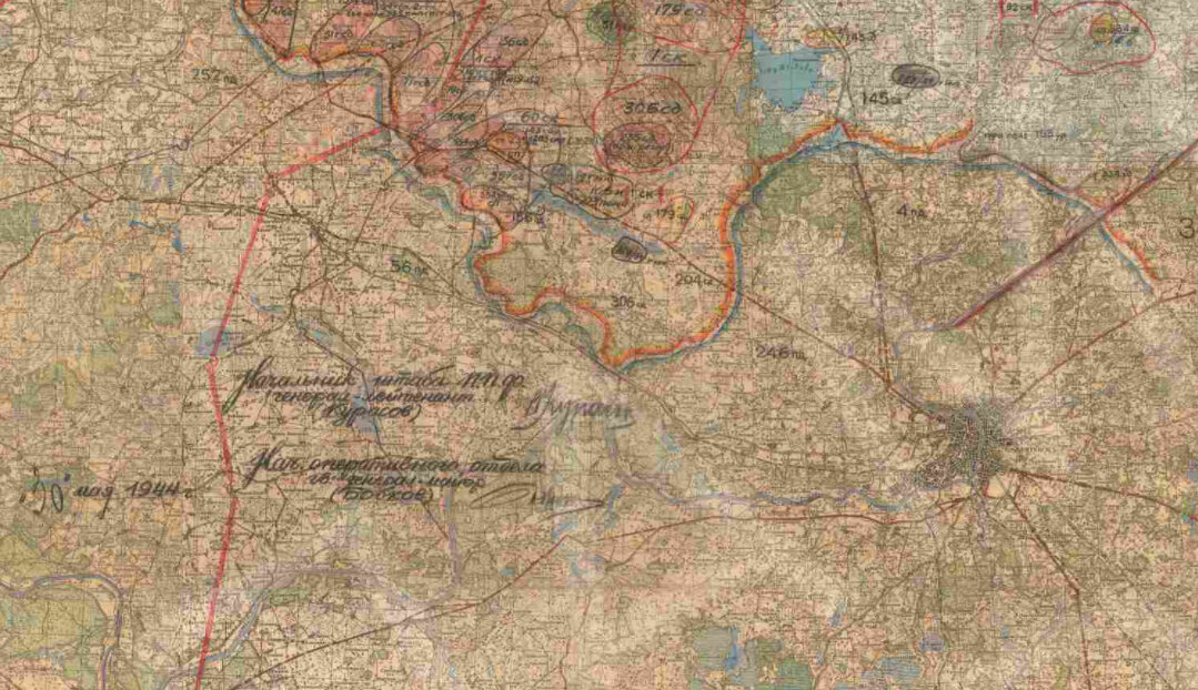 Фрагмент карты 1-го Прибалтийского фронта на 30.05. (К сожалению, лучшего качества не нашлось)