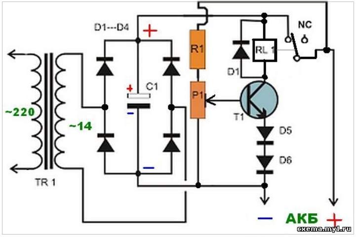 Схема автоматического выключения зарядного устройства. Схема автомата зарядного устройства для автомобильного аккумулятора. Схема простого ЗУ для АКБ 12 В. Схема автоматического отключения заряда аккумулятора. Простейшее зарядное устройство для автомобильного аккумулятора