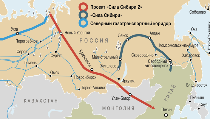 Проект газопровода "Сила Сибири-2" (источник карты  https://www.gazprom.ru)