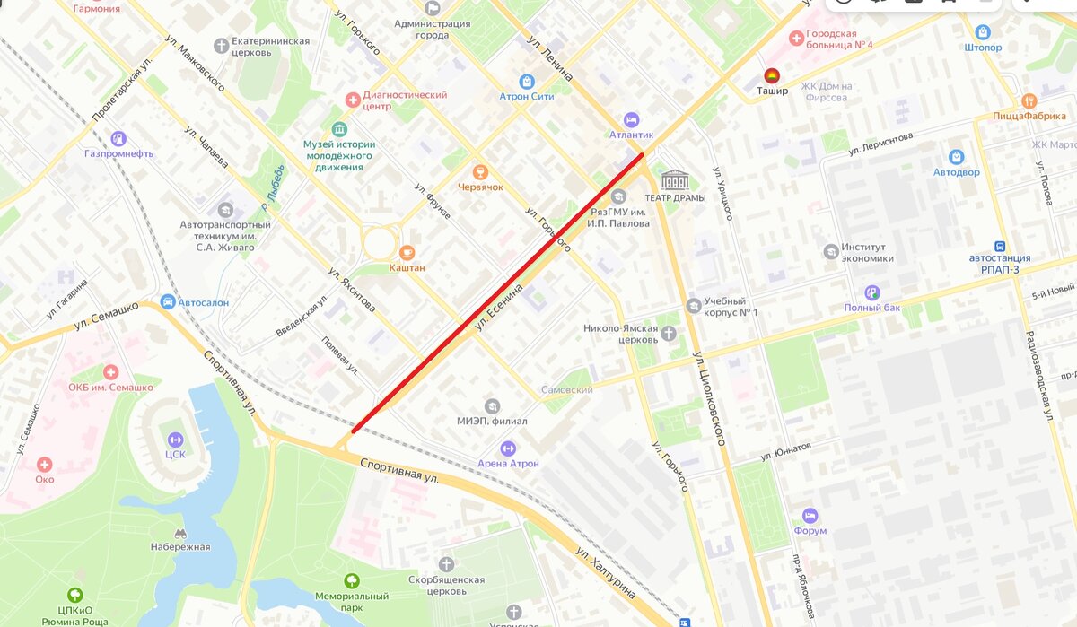 Улица Есенина от площади Театральной до железнодорожного моста