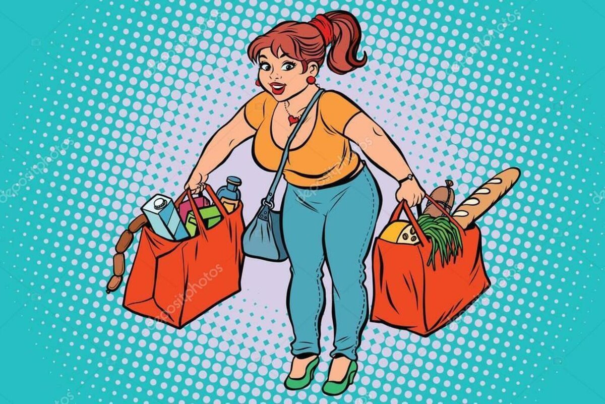 Женщина с сумками продуктов