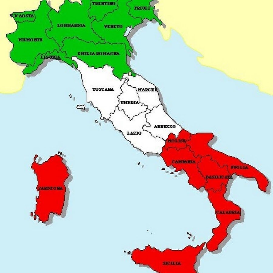 Территория италии. Северная Италия карта. Юг Италии на карте Италии. Районы Италии на карте. Север Италии на карте.