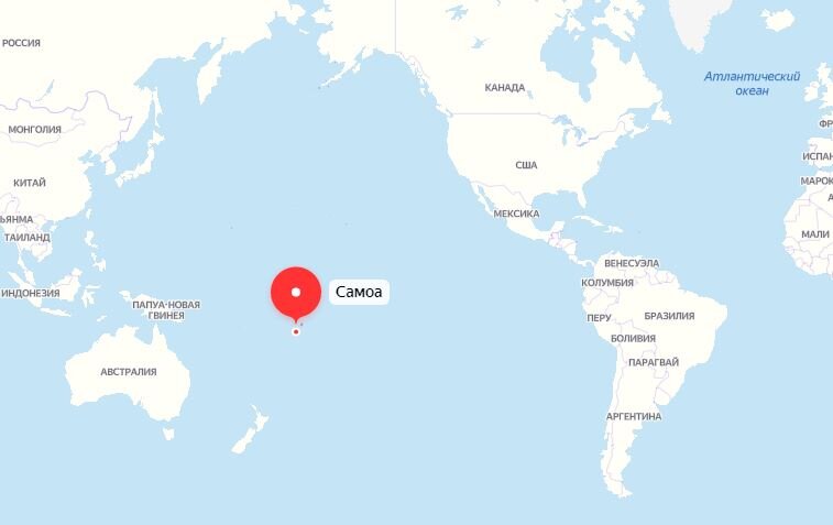 Самоа на карте мира
