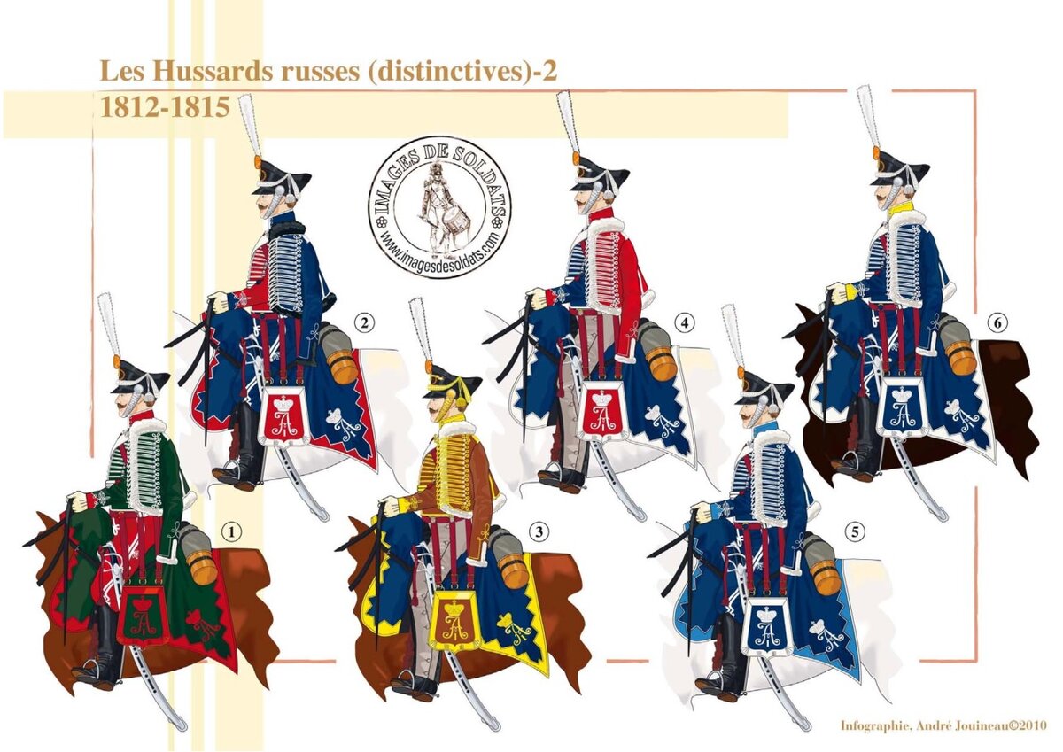 1 -  Ольвиопольский, 2 - Изюмский, 3 - Ахтырский, 4 - Белорусский, 5 - Гродненский, 6 – Лубенский.