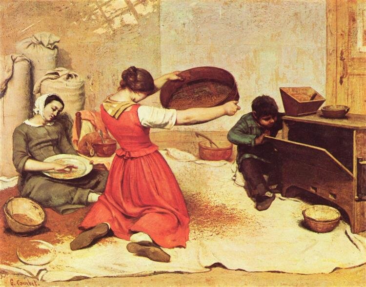 Г. Курбе. Просеиватели пшеницы, 1854-1855 годы