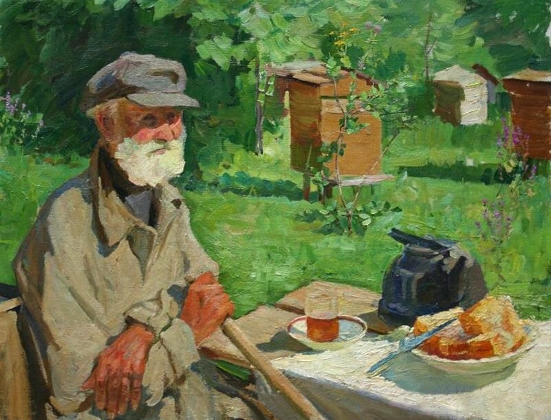 * Киселёв Виктор Васильевич.  "На пасеке", 1964
Холст, масло 70 х 90 см
Ульяновский областной художественный музей
