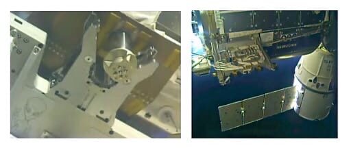 Слева: момент установки Bartolomeo, справа: уже установленная на модуль ESA платформа. ESA