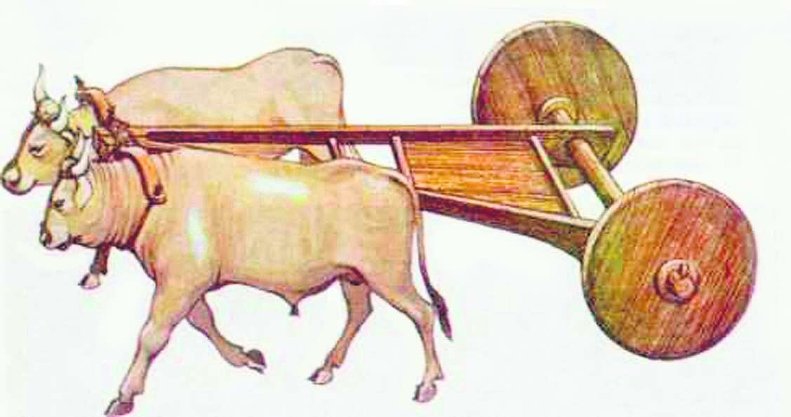 Лошади сани деревья бык. Древние повозки. Первые колесные повозки. Телега в древности. Повозка в древности.