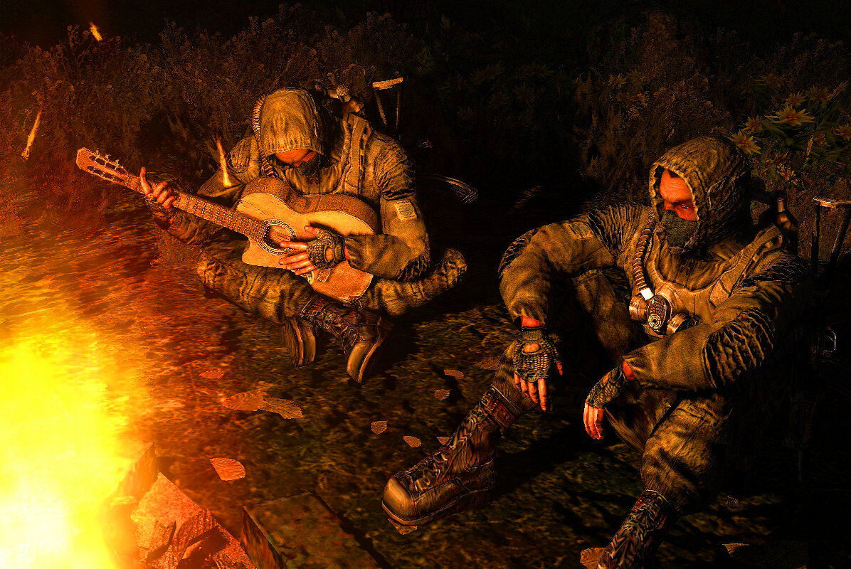 Сталкер 2 у костра. Сталкер скрины у костра. Сталкеры у костра. Сталкер привал у костра. 4 stalker у костра с гитарой.