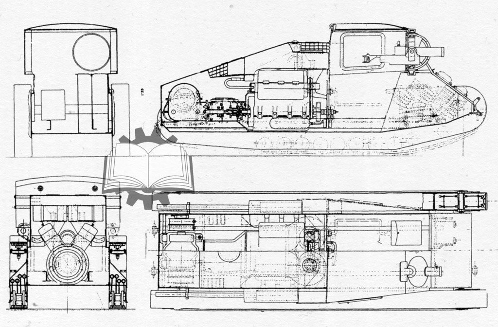 Общее устройство танка. Как можно заметить, сильно на William Foster and Co. Ltd мучиться не стали и во многом перенесли идеи еще времен Первой мировой войны.