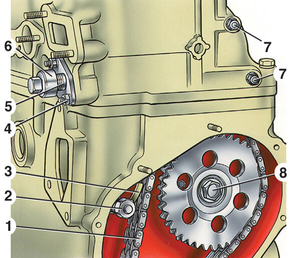 Снятие натяжителя и успокоение цепи