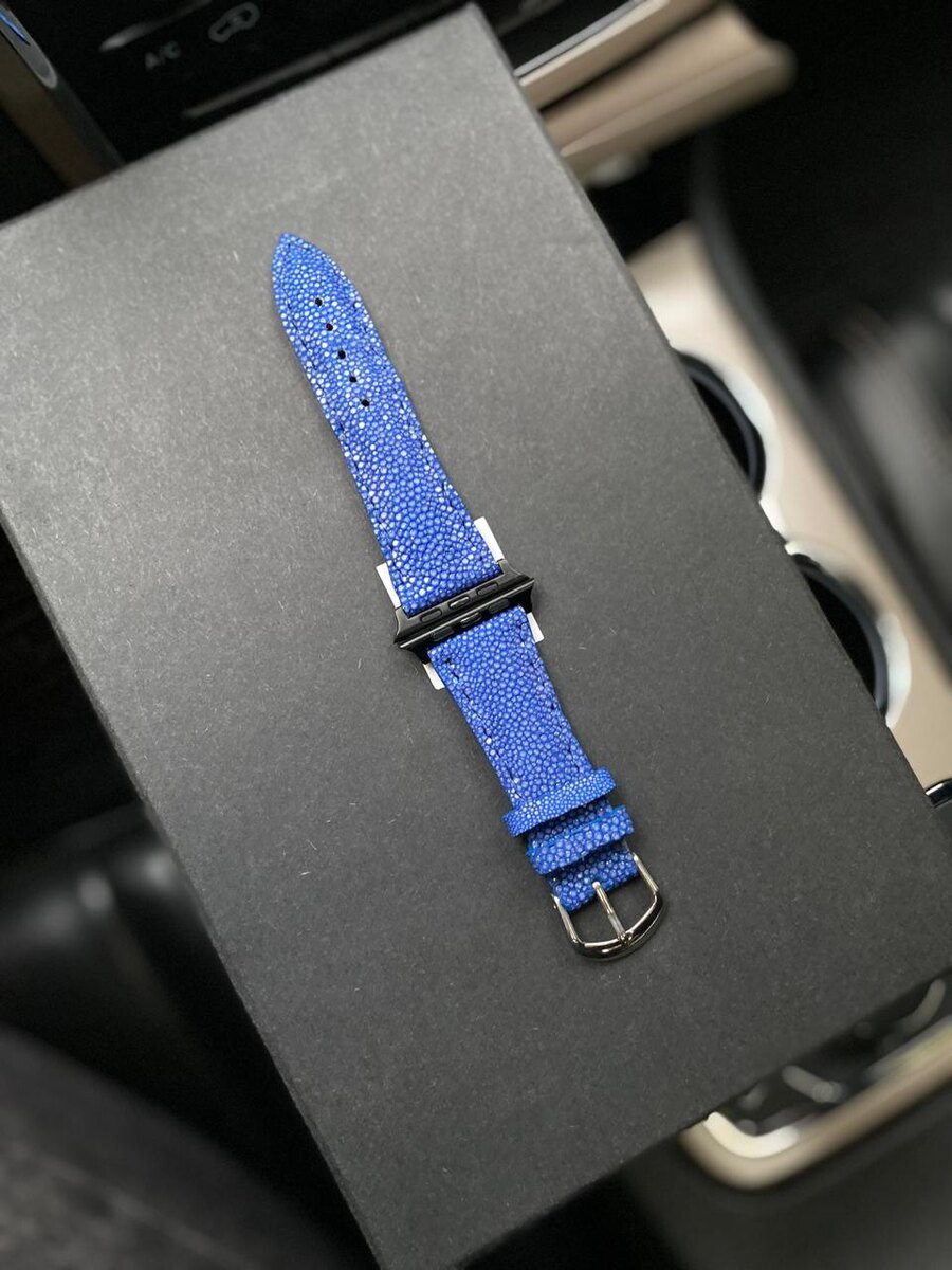 Эксклюзивный, кожаный, синий ремешок для Apple Watch Mobcase 1268