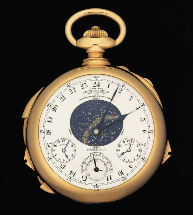 Patek Philippe Henry Graves Supercomplication – эти часы были сделаны по заказу нью-йоркского банкира Генри Грэйвза, который хотел иметь самые сложные часы в мире. На выполнение заказа ушло около 5 лет 900 деталей. Неизвестно, сколько денег «отвалил» Генри Грэйвза в 1932 году, но в 1999 году часы оценивались в $ 11 000 000 , а в ноябре 2014 года часы были проданы за $ 24 000 000. 
