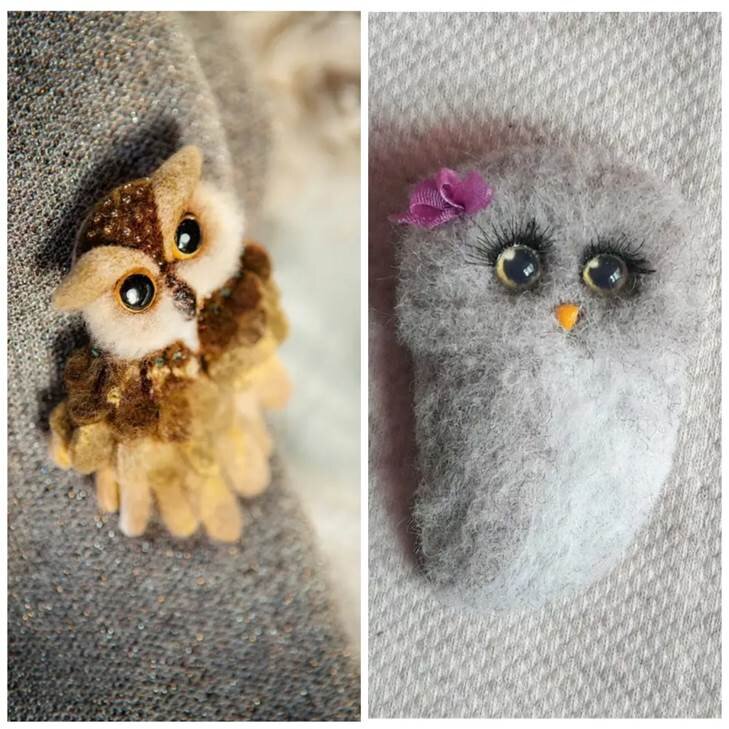 Коллаж сделан автором канала. Брошки из шерсти