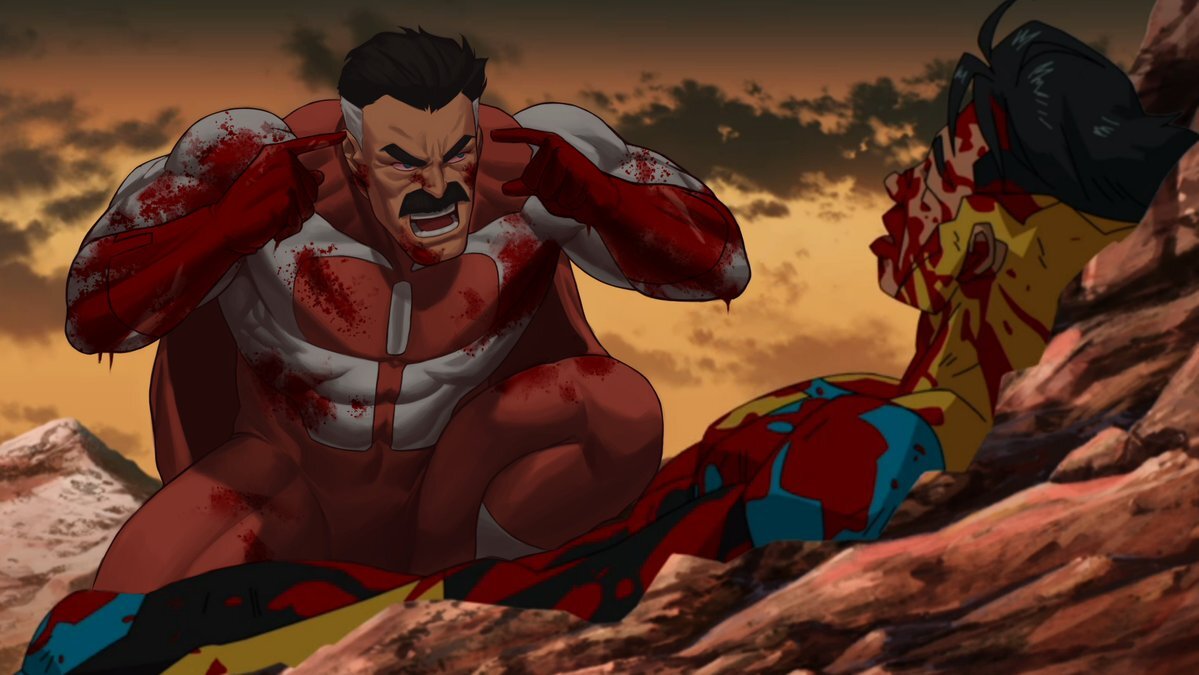 Кадр из «Неуязвимого» (англ. Invincible) — американский мультсериал о супергероях, в этом моменте Омнимен (отец) призывает Неуязвимого (сын) подумать головой