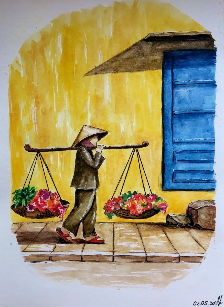 Вьетнамская женщина с коромыслом Гань.