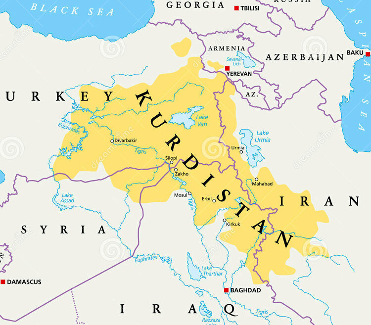 Курды в современном мире (центральная часть желтой зоны - древняя Кордуена).
