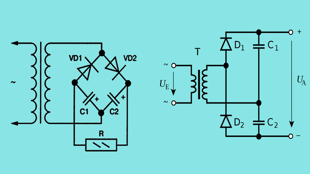 Схема выпрямителя на двух диодах