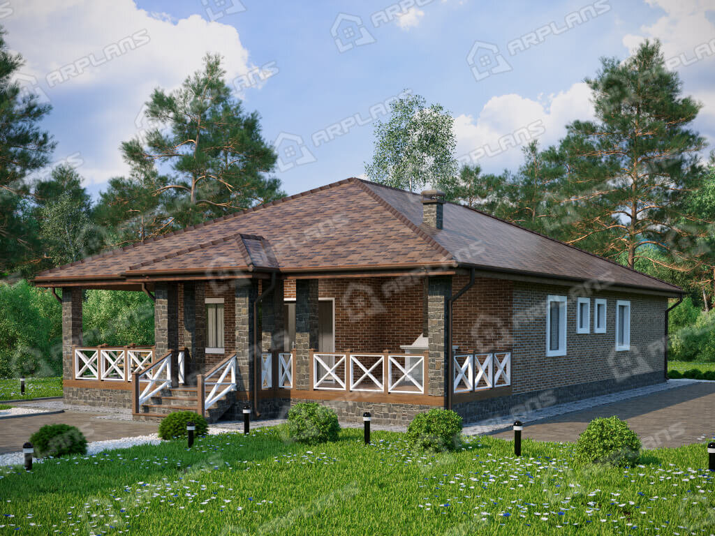 Фото 2 одноэтажного дома из газобетона с 2 спальнями, сауной, газовой котельной и террасой, 150 кв м. Источник arplans.ru Проект К-306