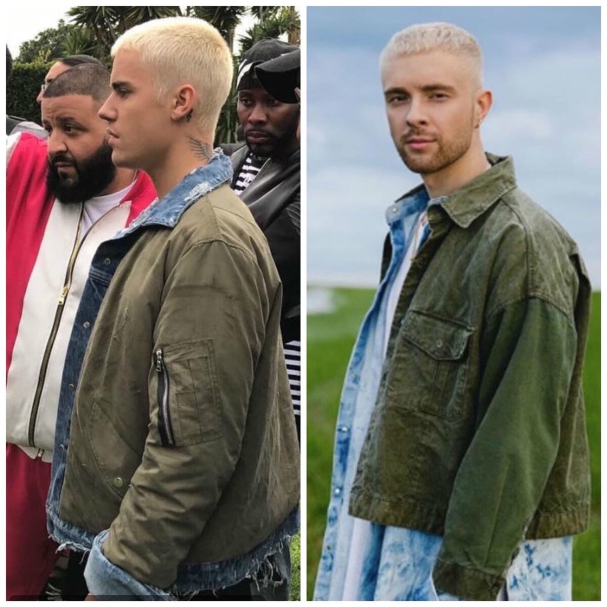 Певец Джастин Бибер (слева)