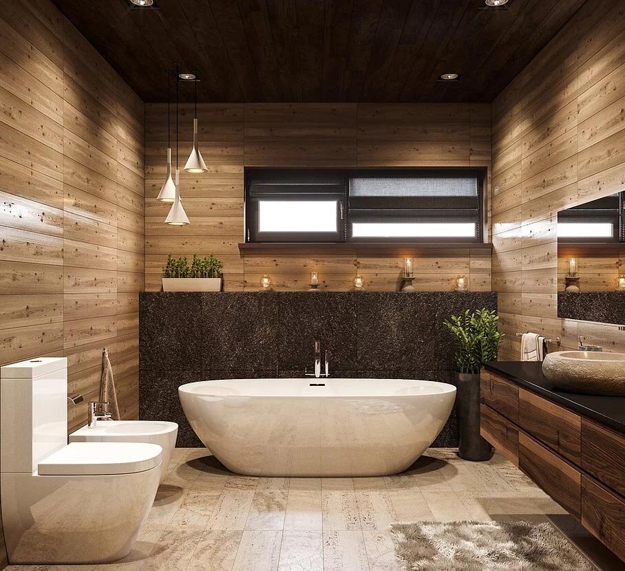Дизайн ванной в деревянном доме - 60 фото
