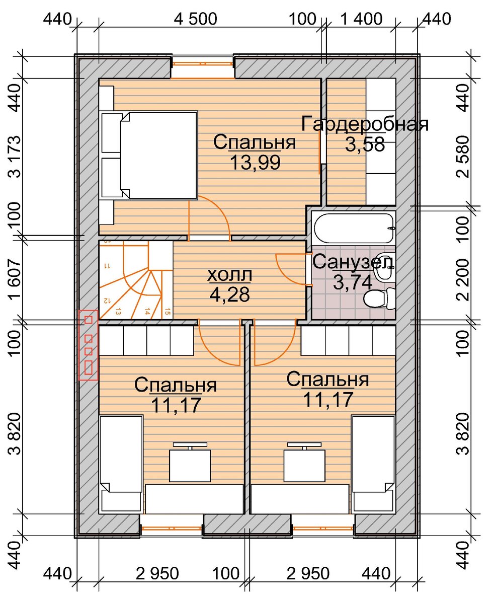 Дом на небольшой площади из газобетона. Размеры 6,8х9,6 м., 3 спальни и общая площадь 100 м². ??
