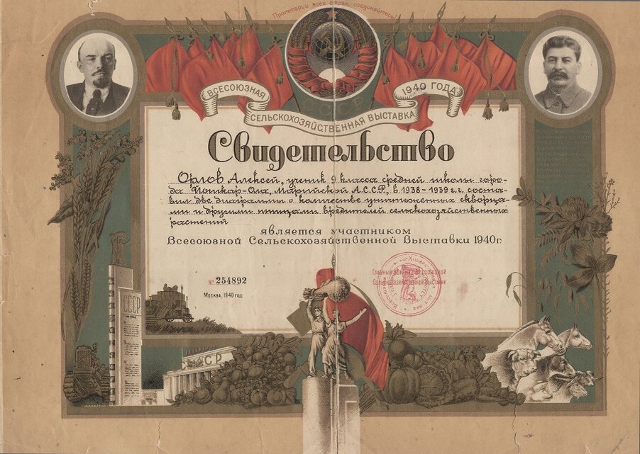 Диплом ВСХВ Алексея Орлова