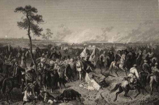 Брокгауз Ф. А., гравер. Полтавская битва. Гравюра из альбома с иллюстрациями из «Памятных книжек», 1866 г.
