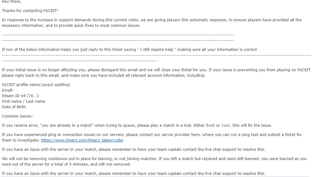 Ответ от саппорта 