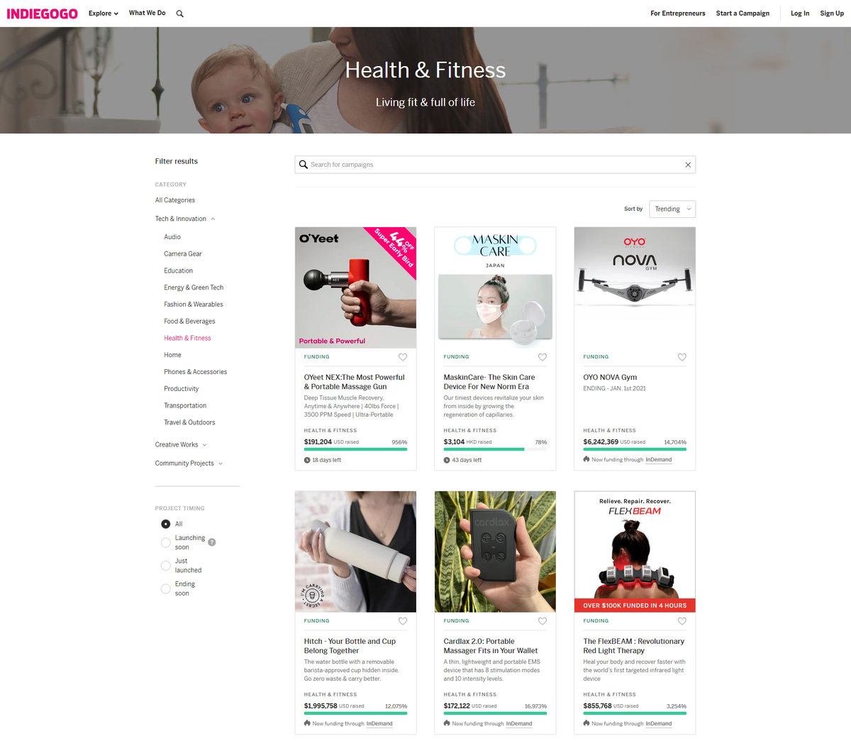 Верхняя часть страницы поиска по категориям