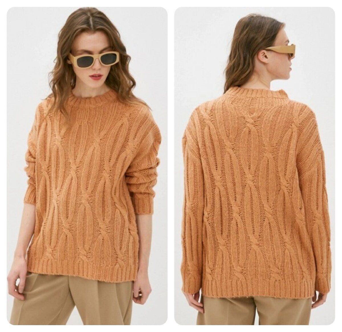 Удлиненный джемпер с переплетениями