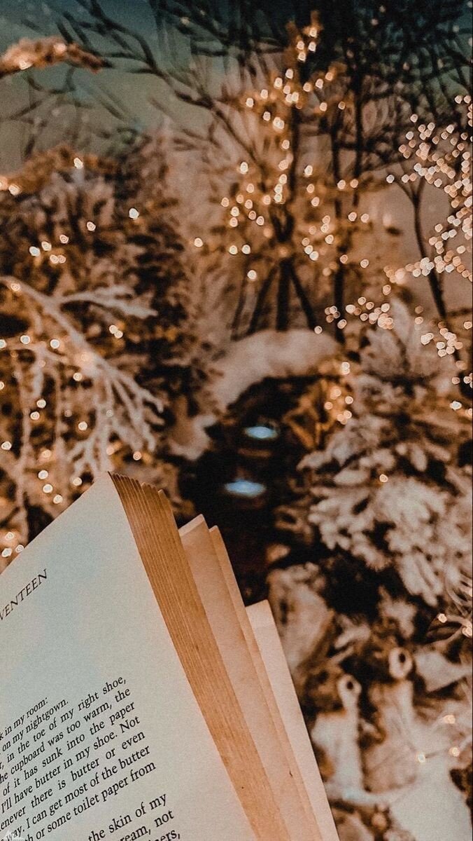 Книга на фоне ели