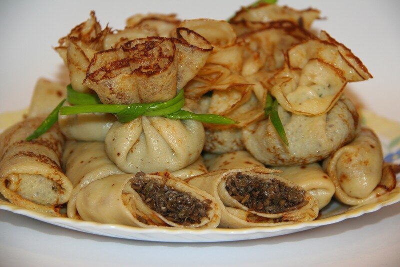 Блинчики мешочки с грибами