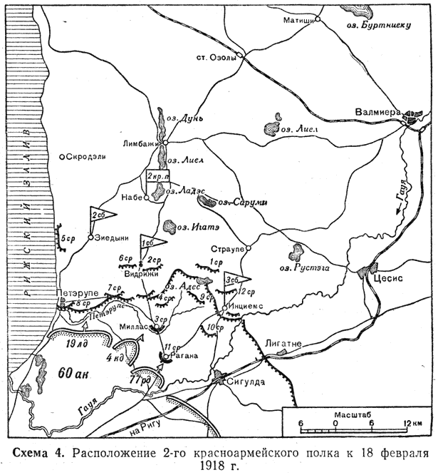 Схема обороны 2-го Красноармейского полка к началу интервенции.