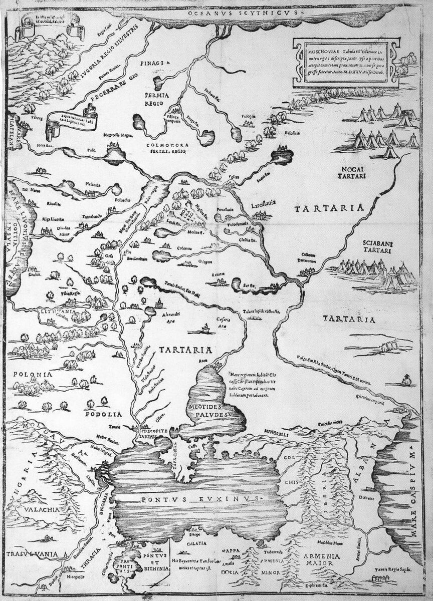 Карта Московии 1525 года "Moscoviae Tabula" от итальянского картографа Battista Agnese (Баттиста Аньезе, 1500-1564гж)