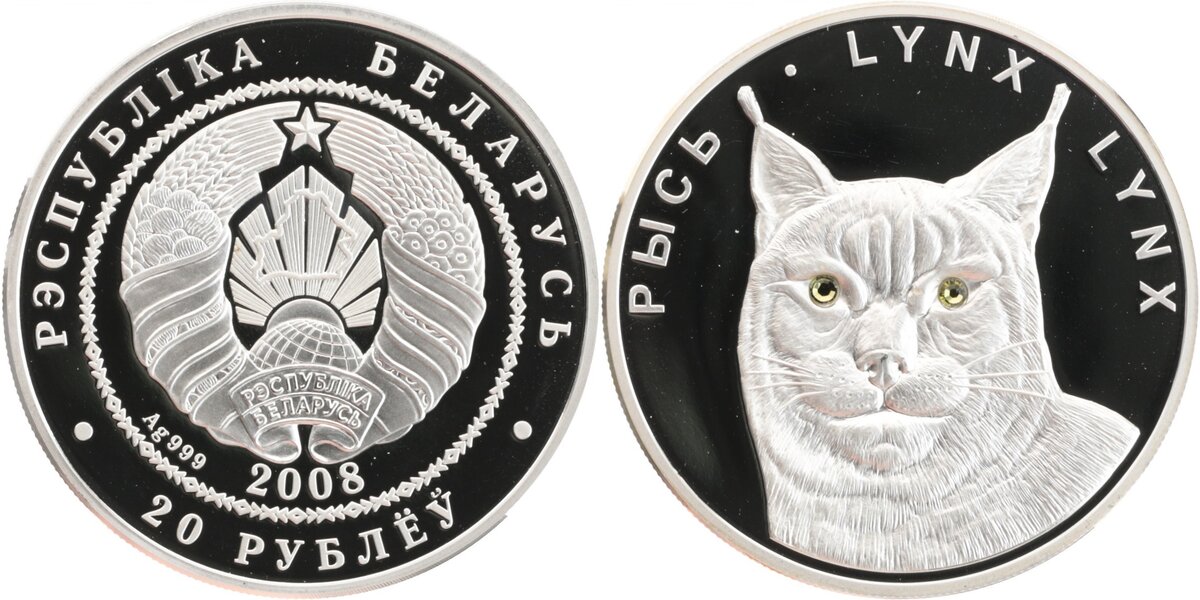 Она смотрит на тебя, как на потенциального покупателя. Эта рысь с белорусской монеты 2008 года номиналом в 20 рублей (серебряный сплав 999 пробы)