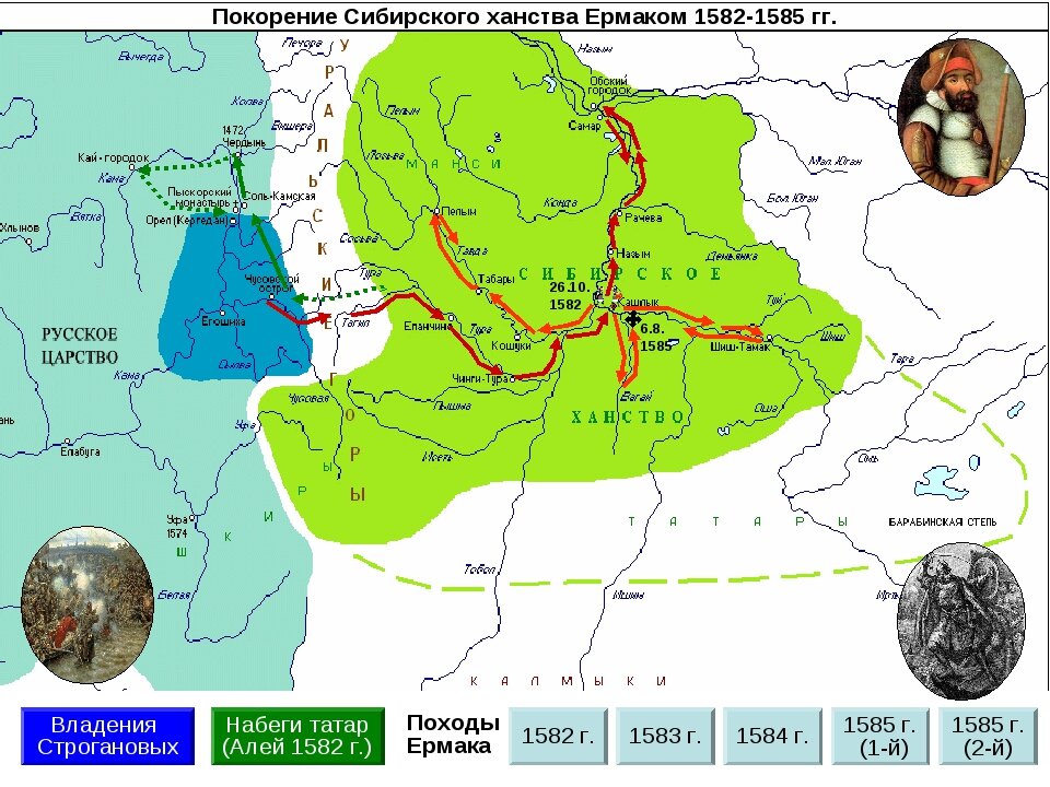 1581 Год поход Ермака в Сибирь. Поход Ермака Сибирь 16 век. Походы Ермака карты владения Строгановых. Поход Ермака в Сибирь в 1581-1585 гг.