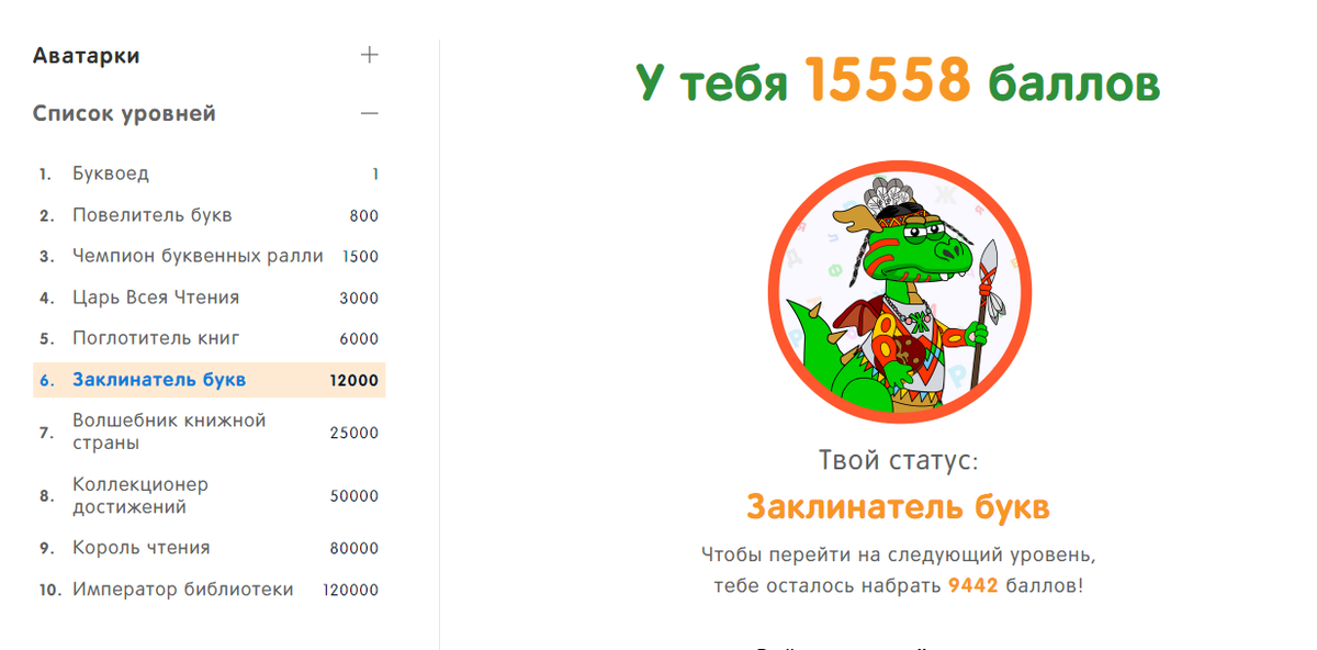 Так выглядит раздел «Достижения» в личном кабинете ученика