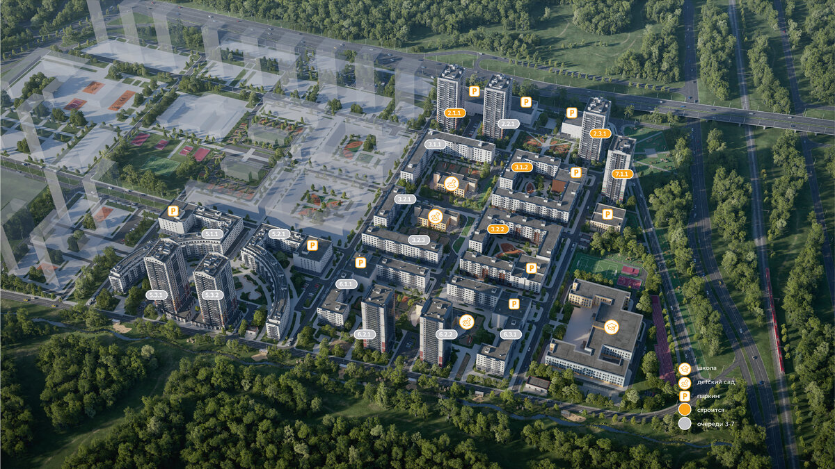 Общая схема расположения корпусов в квартале ОКЛА 